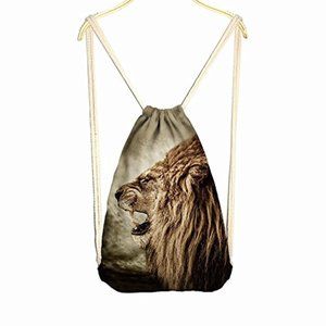 NWT Lion Canvas Backpack Laptop Carry All Tote Bag Festival Rave Gym Sports Bags